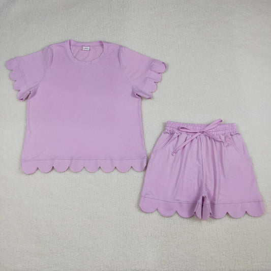 Women's Light Purple Scalloped Short Sleeve Set GSSO3201