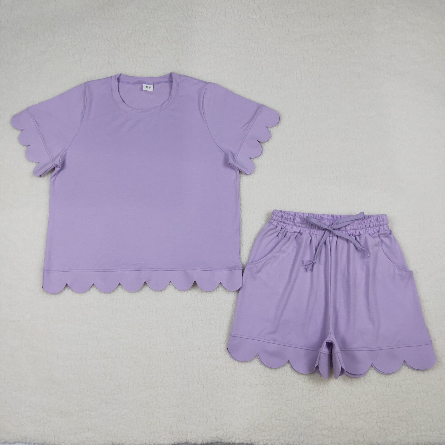 purple Scalloped Short Sleeve Girls Set GSSO3171