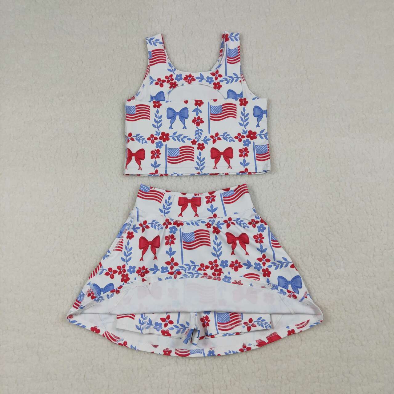 athletic July of 4th flag Bow girls skort set  GSD3499