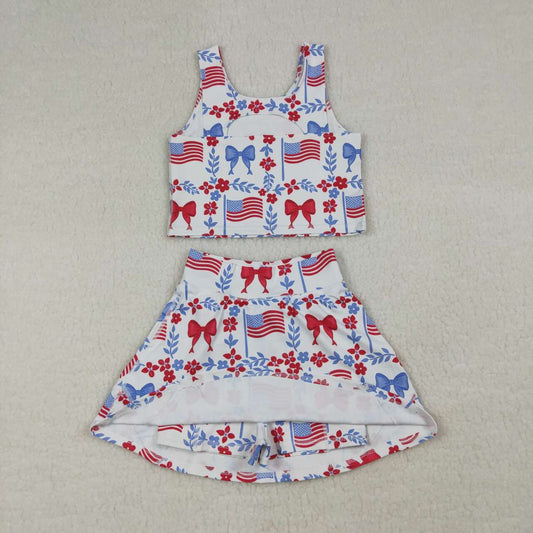 athletic July of 4th flag Bow girls skort set  GSD3499