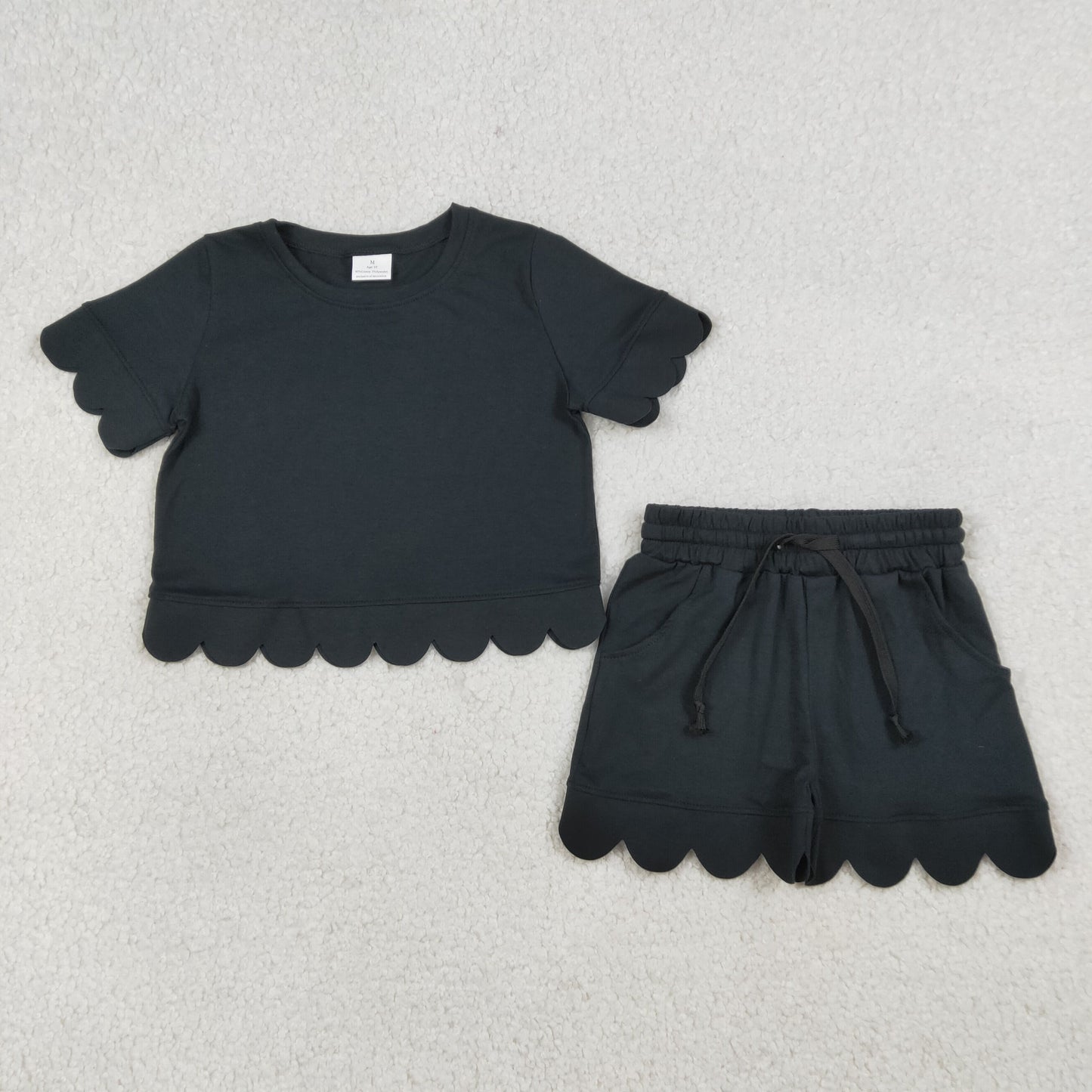 Black Scalloped Short Sleeve Girls Set GSSO3172