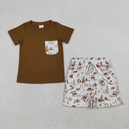Western Brown Horse Short Sleeve Boy Set BSSO1825