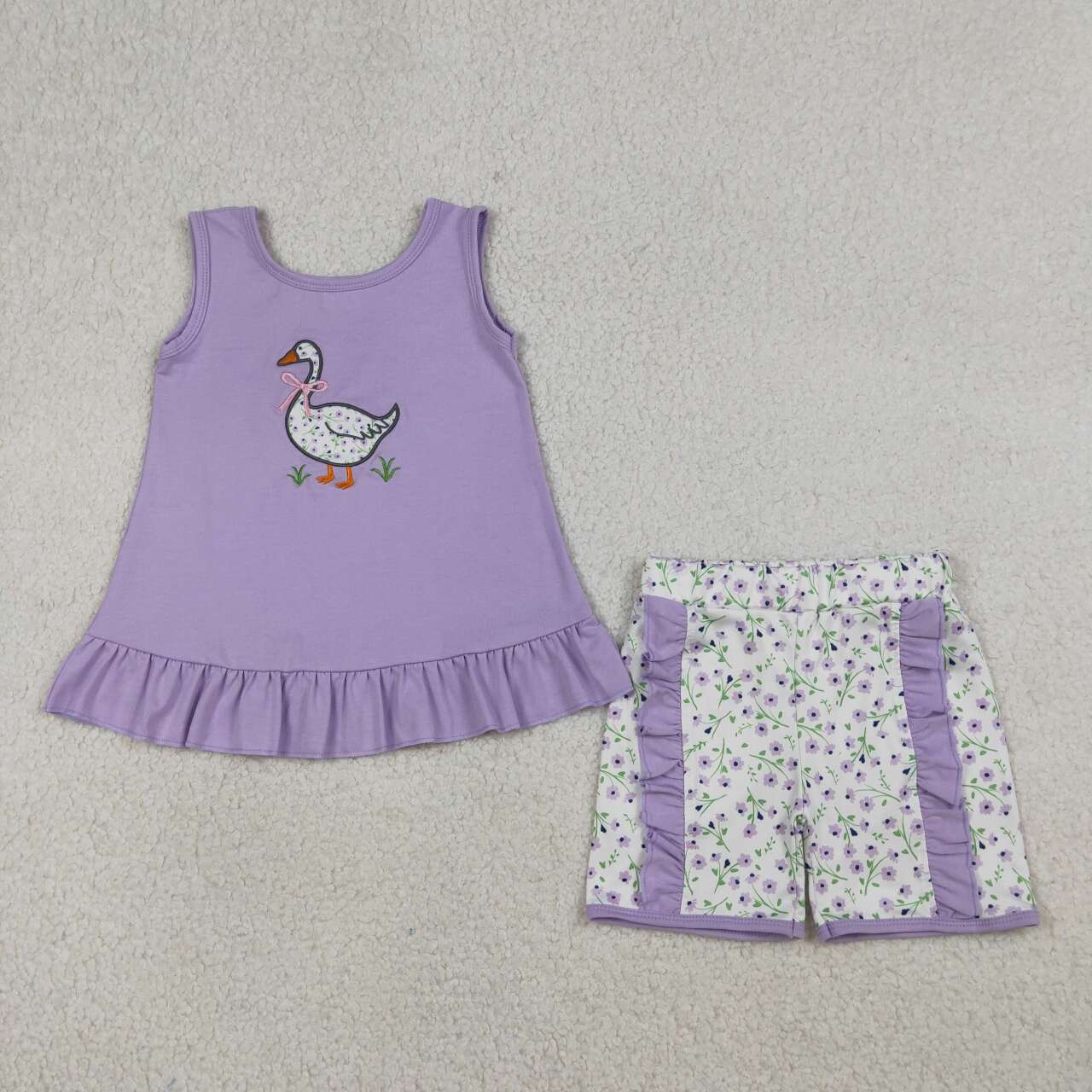 Summer Embroidered Purple Duck Girls Set GSSO2774