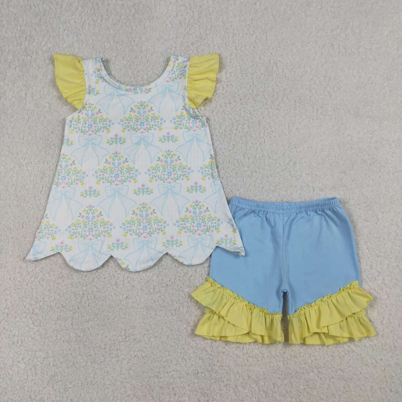 flower Blue Short Sleeve Girls Set GSSO2767