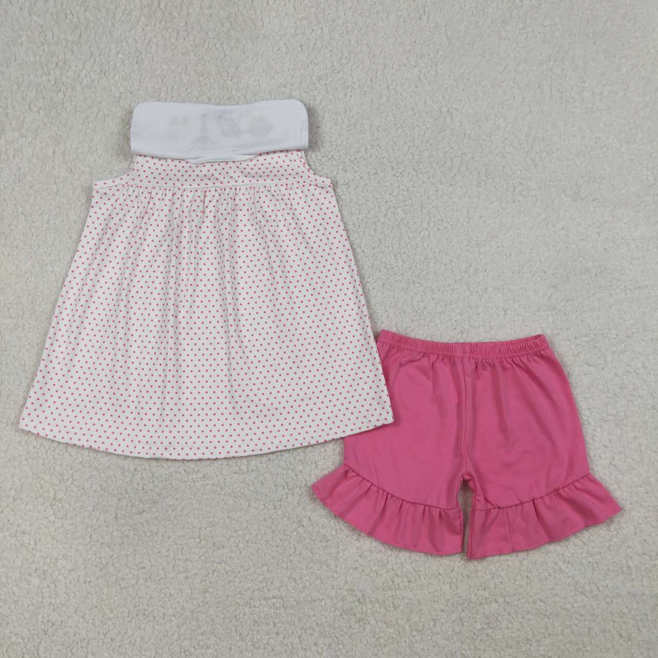 Summer Sleeveless Embroidered Lamb Dots Girls Set GSSO3019