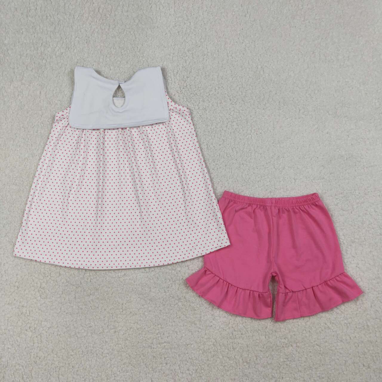 Summer Sleeveless Embroidered Lamb Dots Girls Set GSSO3019