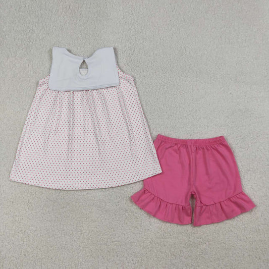 Summer Sleeveless Embroidered Lamb Dots Girls Set GSSO3019