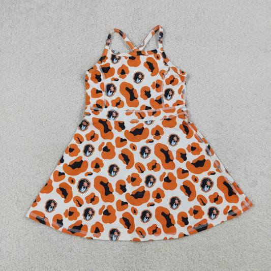 Orange Leopard print sleeveless girls dress GSD3634