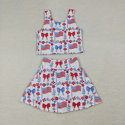 athletic July of 4th flag Bow girls skort set  GSD3499
