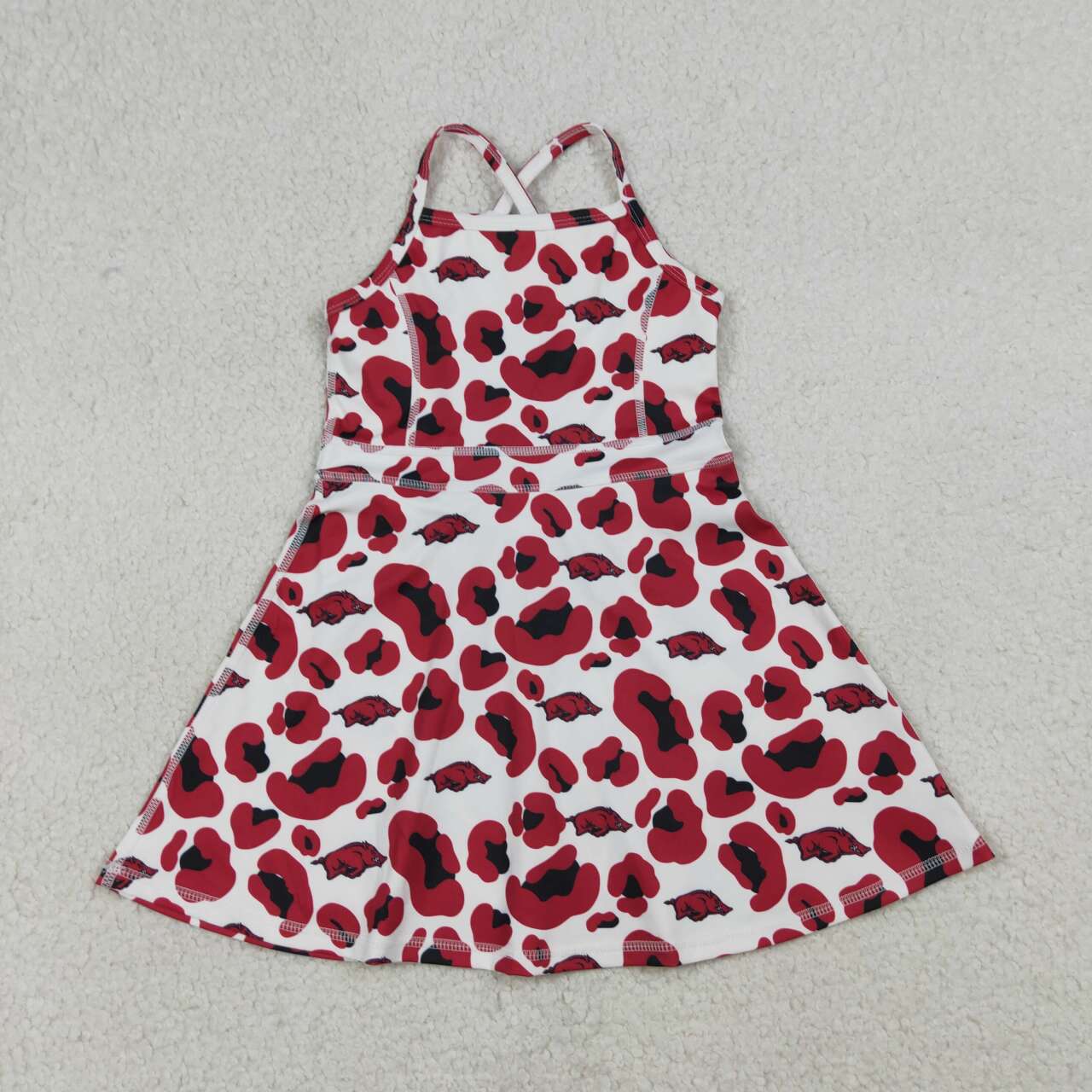 Red Leopard print sleeveless girls dress GSD3636