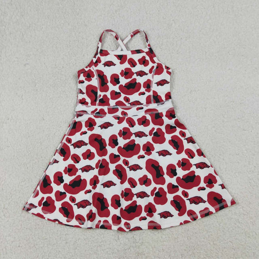 Red Leopard print sleeveless girls dress GSD3636