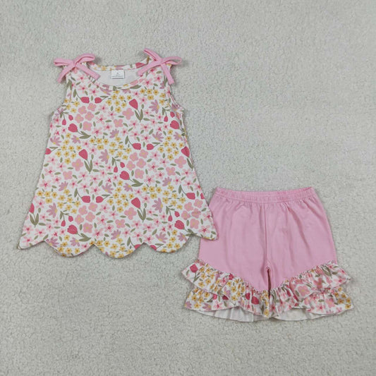 Pink flower sleeveless Girls Set GSSO3389