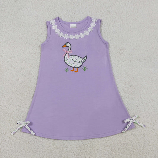 Purple embroidery Duck Girls dress GSD2942
