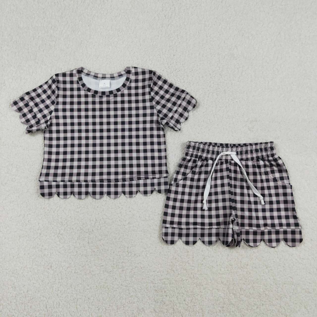 Black Plaid scalloped edges Short Sleeve Boy Set GSSO3182