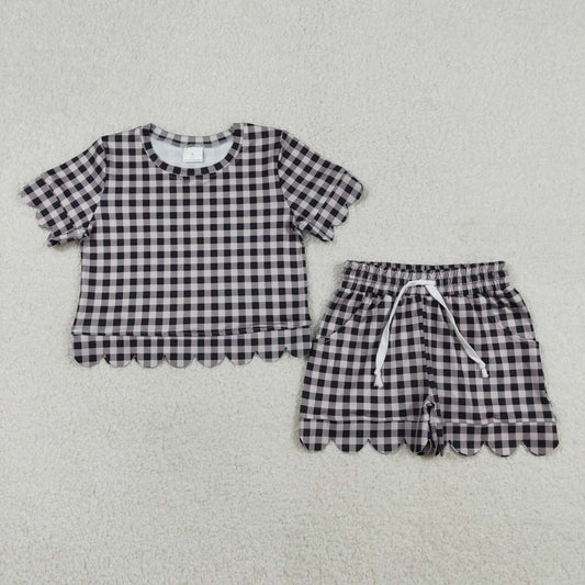Black Plaid scalloped edges Short Sleeve Boy Set GSSO3182