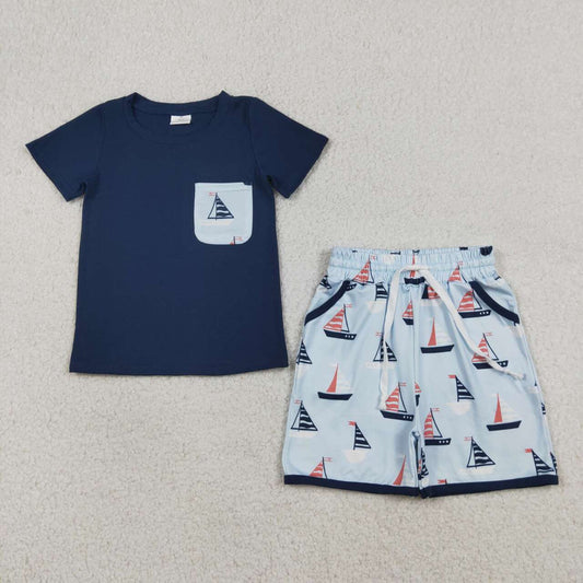 Blue Sailboat Short Sleeve Boy Set BSSO1855
