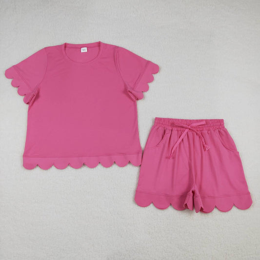 Women's Hot Pink Scalloped Short Sleeve Set GSDO3204