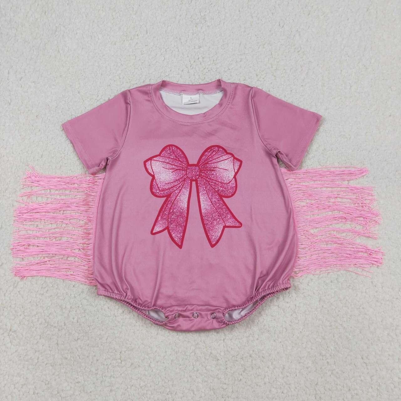 Hot Pink Bow With tassels Short Sleeve Baby Romper SR3187