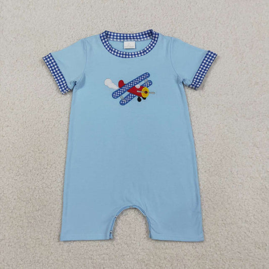 Blue Airplane Embroidery baby romper SR3543
