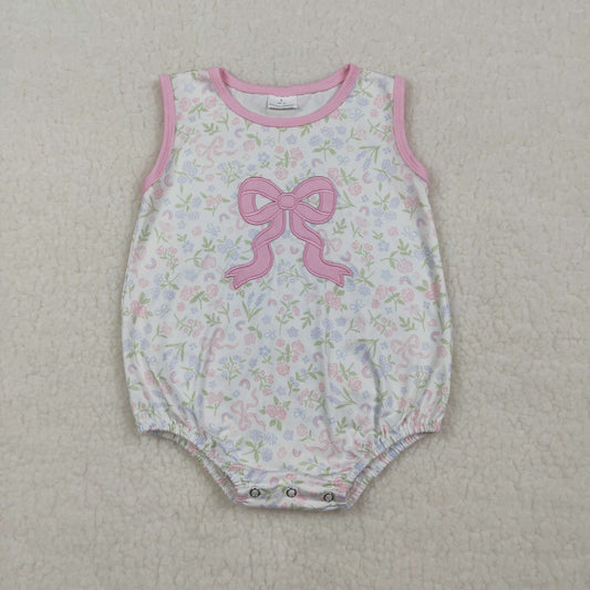 Pink Embroidered Bow Baby Romper SR3727