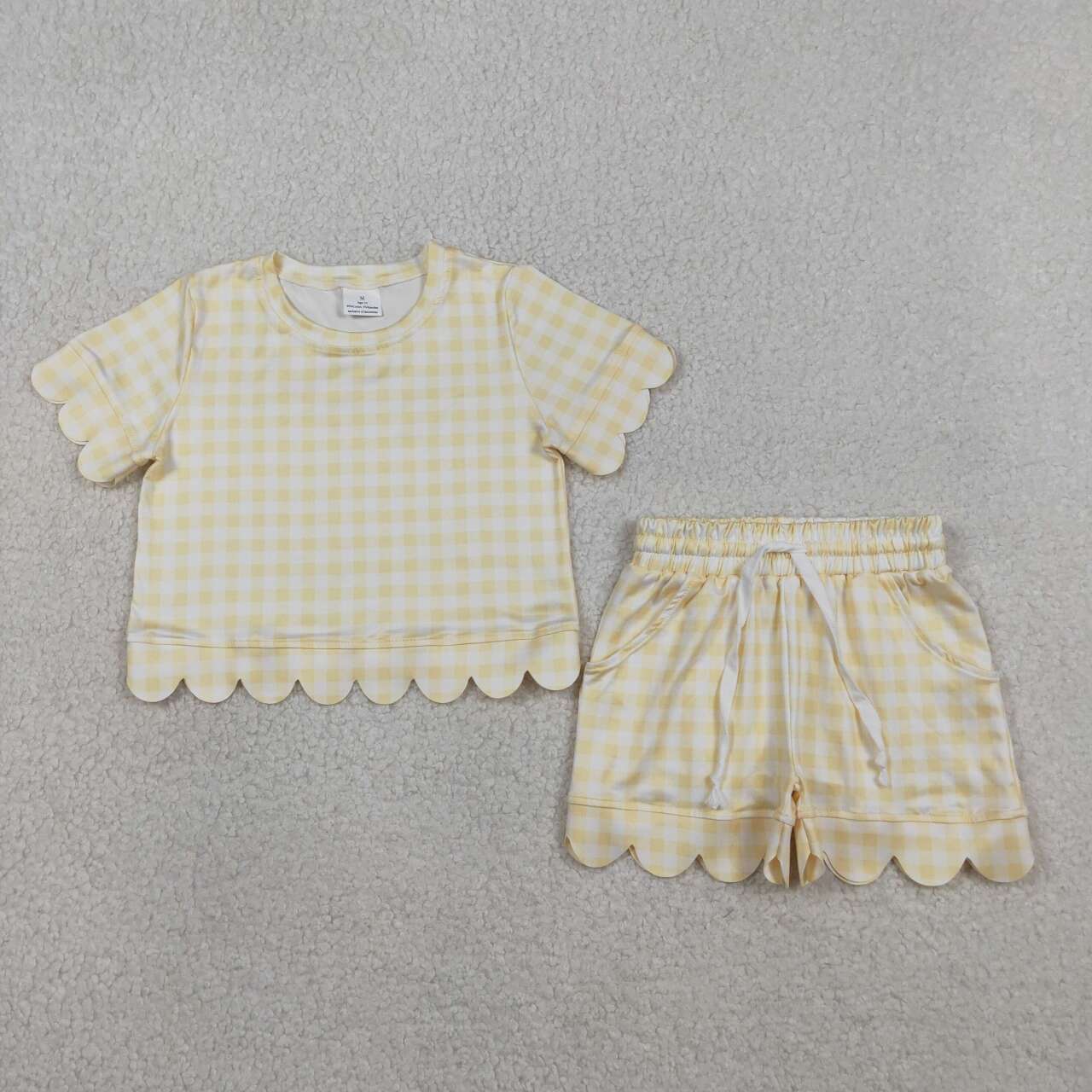 Cream Plaid scalloped edges Short Sleeve Boy Set GSSO3185