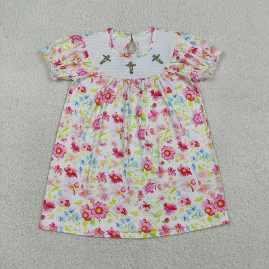 Easter Smock cross flower embroidery Girls dress GSS3314