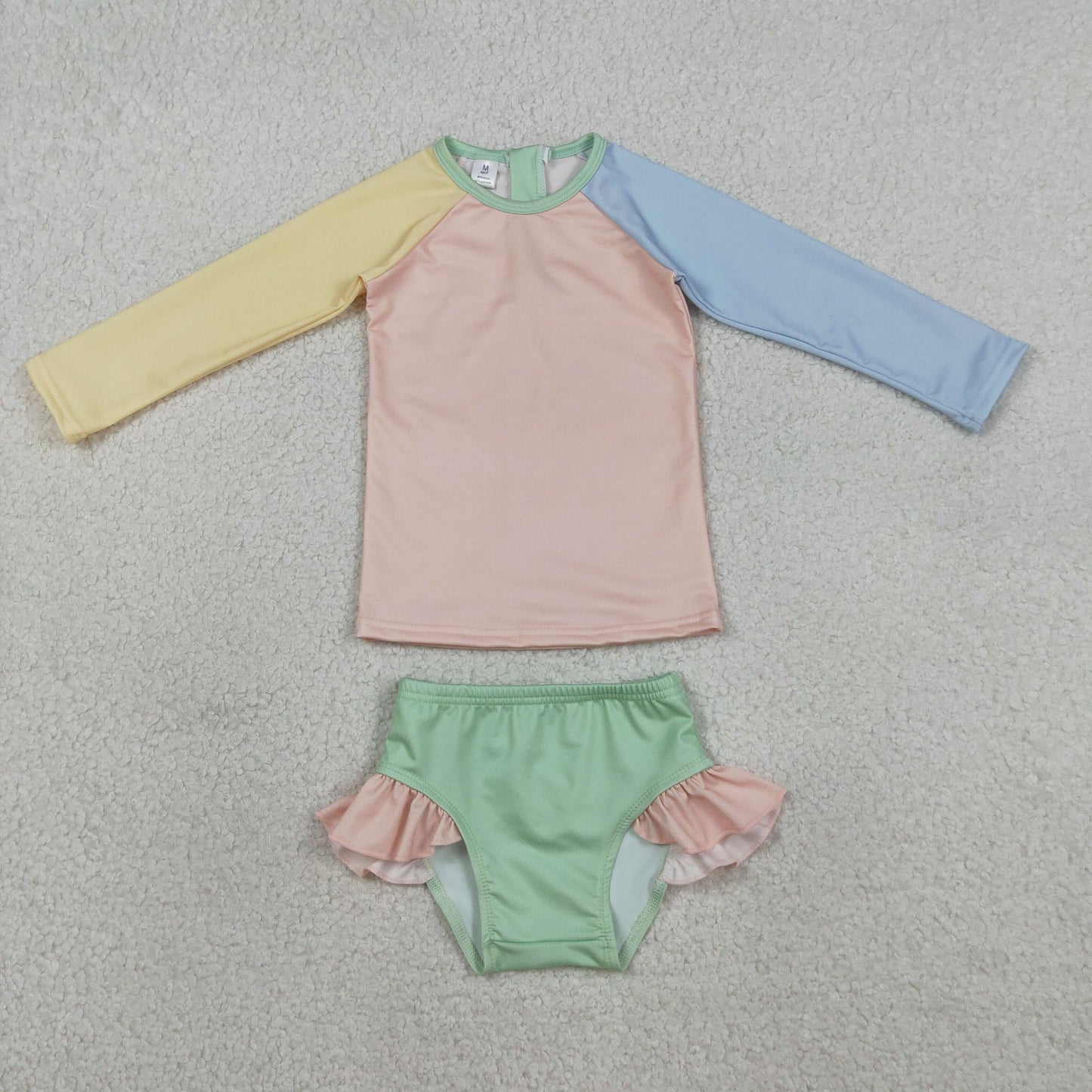 Blue Yellow print Long Sleeve Swimsuit S0637