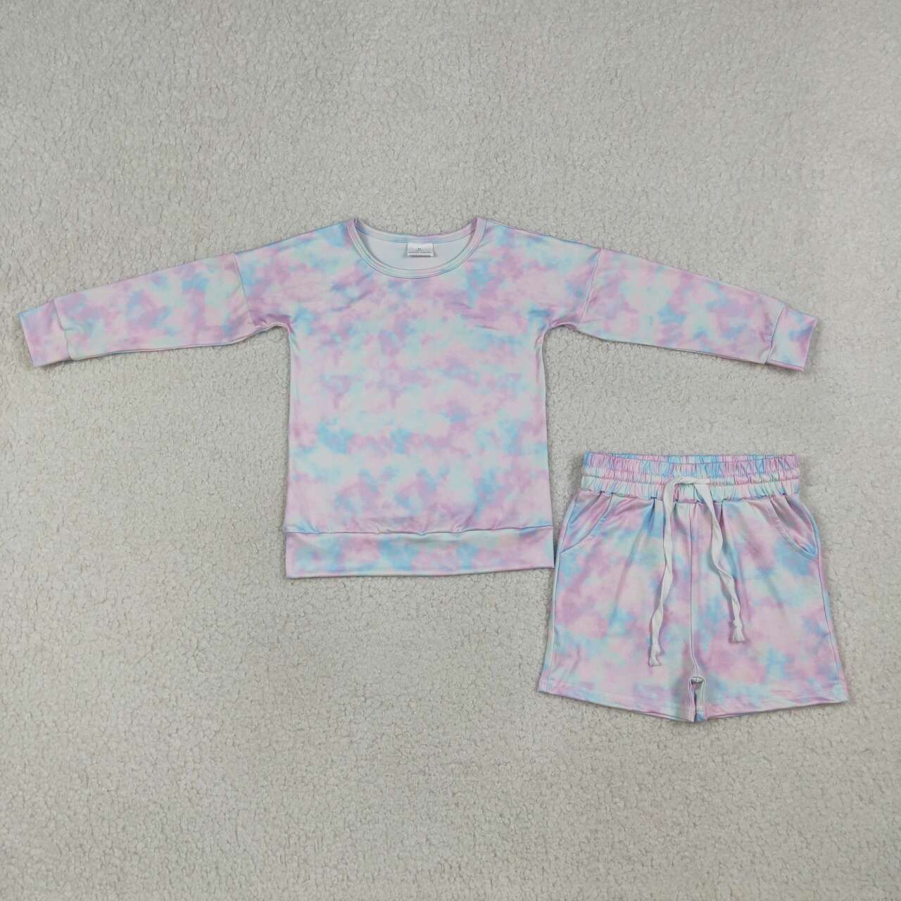 Purple Tie-dye Long Sleeve and shorts Outfit GLS0094
