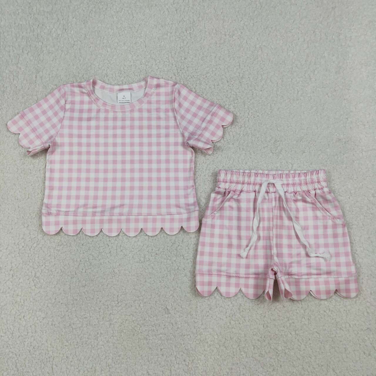 Pink Plaid scalloped edges Short Sleeve Boy Set GSSO3183