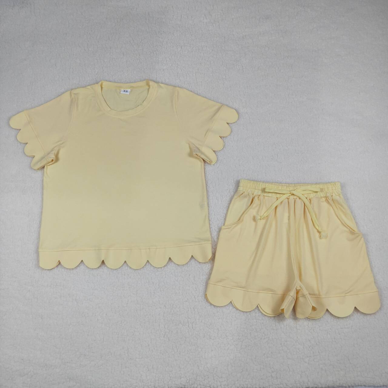 Women's Cream Scalloped Short Sleeve Set GSSO3203