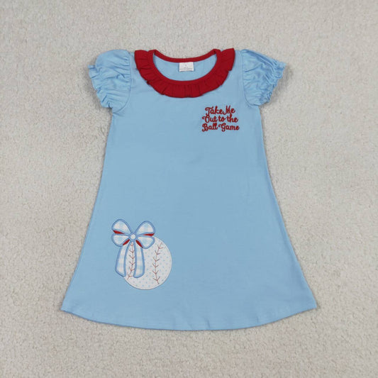 Girls Embroidery Baseball Bow Girls Dress GSD3685