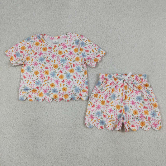 Colorful flower scalloped edges Short Sleeve Boy Set GSSO3269
