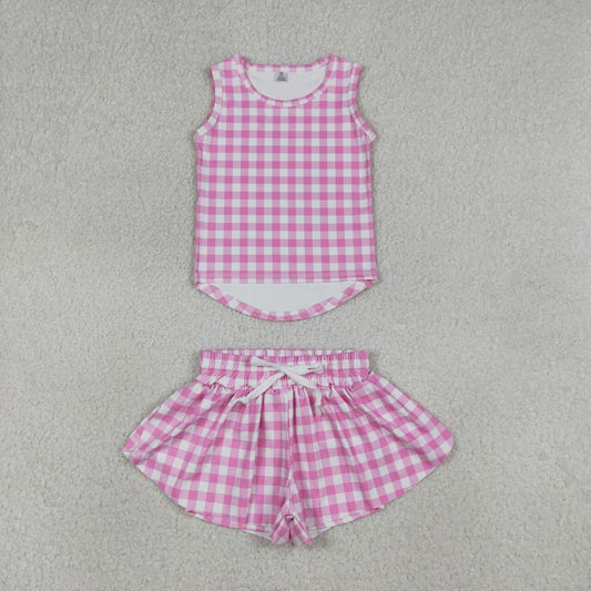 Hot Pink Plaid yoga girl Sleeveless set GSSO3477