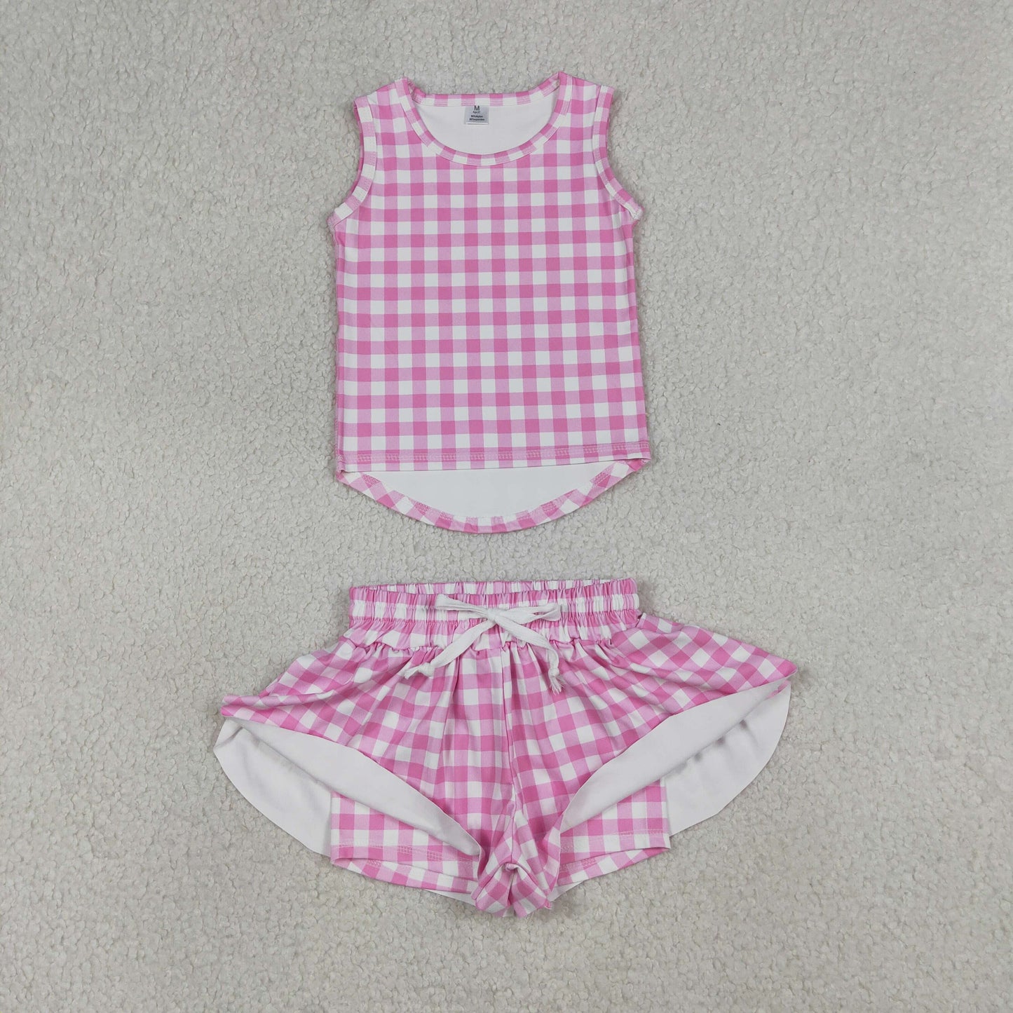 Hot Pink Plaid yoga girl Sleeveless set GSSO3477