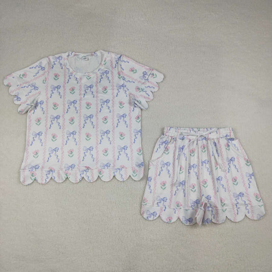 Women's Bow Scalloped Short Sleeve Set GSSO3405