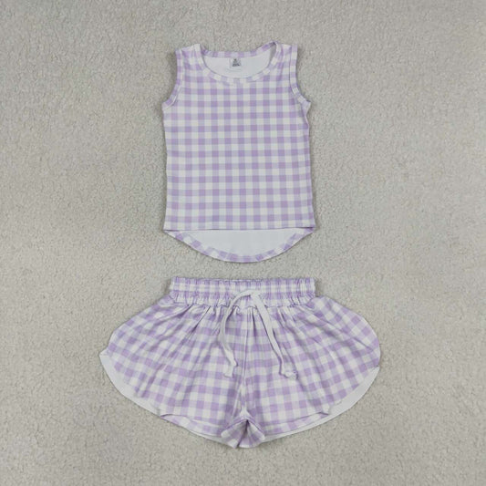 Purple Plaid yoga girl Sleeveless set GSSO3477