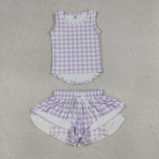 Purple Plaid yoga girl Sleeveless set GSSO3477