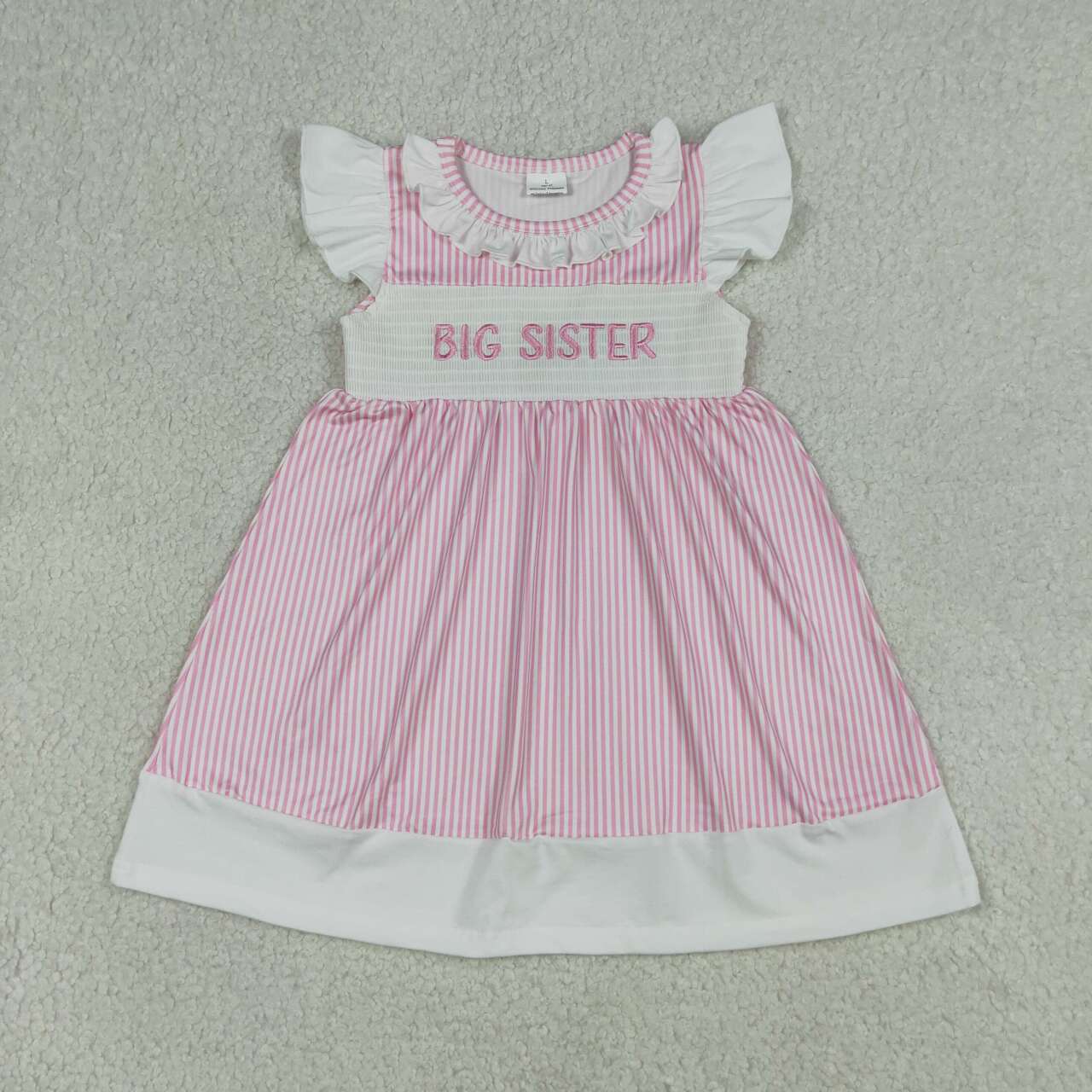 Girls Pink Striped "Big Sister" Embroidery Girls Dress GSD3153