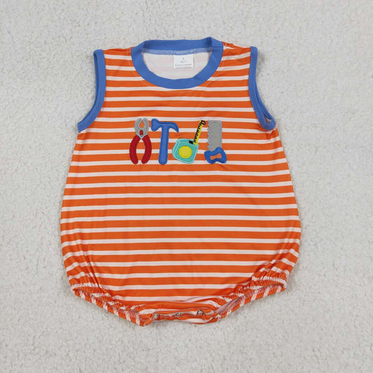 Striped tool Embroidered Sleeveless Baby Romper  SR3943