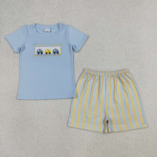 Blue Car Embroidery Boy Set BSSO0617