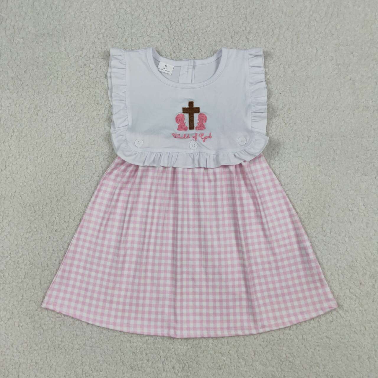 Pink Plaid Cross Embroidery Girls Dress GSD3201