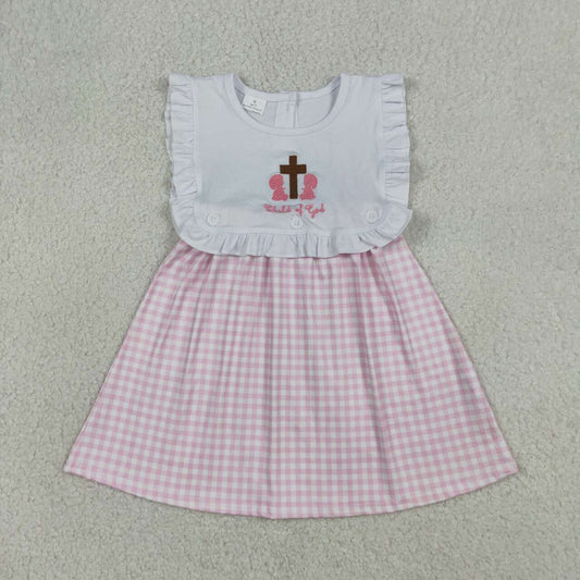 Pink Plaid Cross Embroidery Girls Dress GSD3201