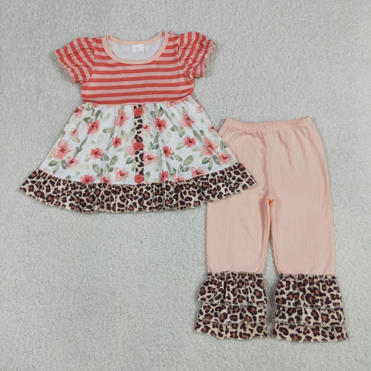 Floral Stripes Leopard Print Girls Set GSPO1044