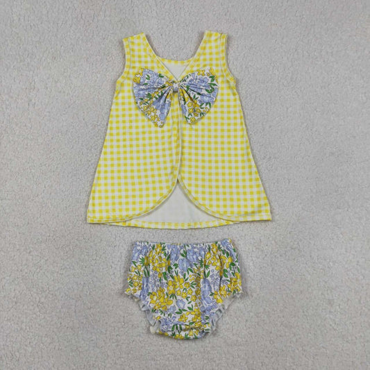 Yellow plaid flower Girls ‘s bummie outfit GSO0504
