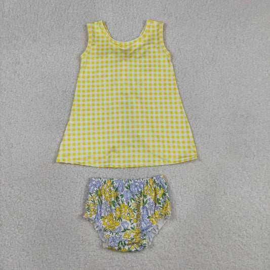 Yellow plaid flower Girls ‘s bummie outfit GSO0504