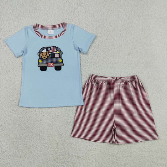 July of 4th Flag Embroidery Boy Set BSSO1918