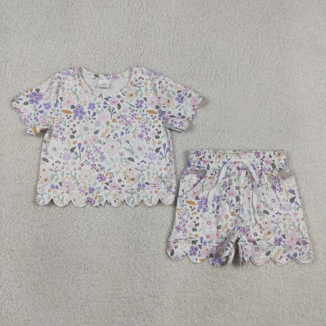 Purple flower scalloped edges Short Sleeve Boy Set GSSO3267