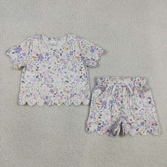 Purple flower scalloped edges Short Sleeve Boy Set GSSO3267