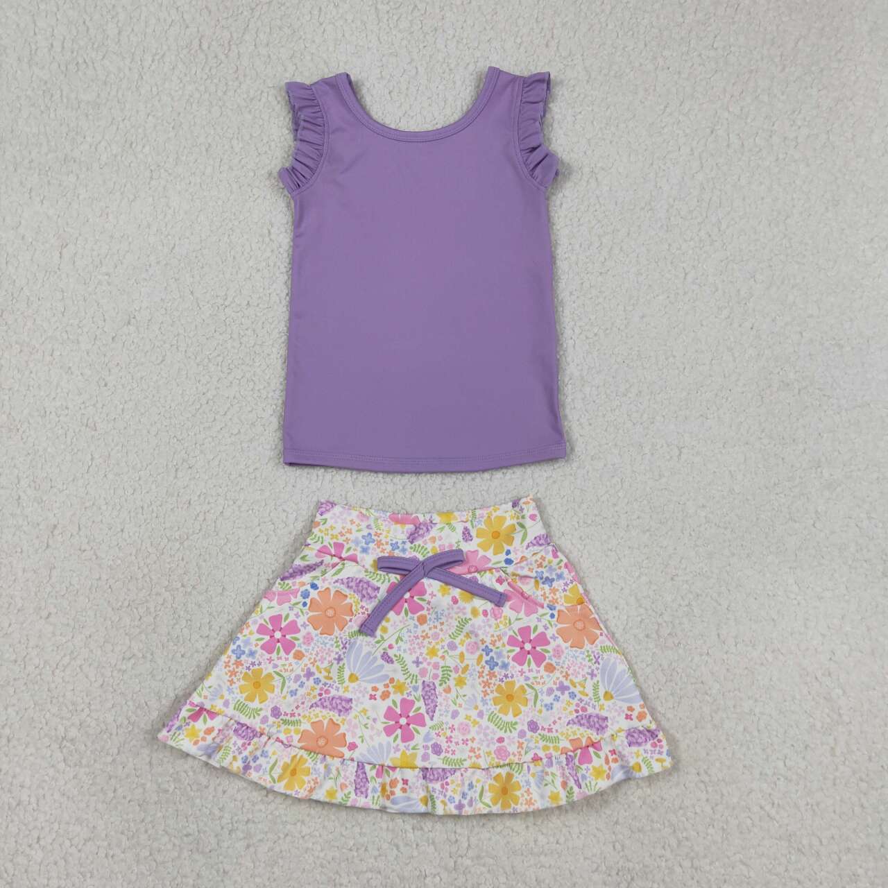 Purple Top and Floral Shorts Girls Skort Outfits GSD3771