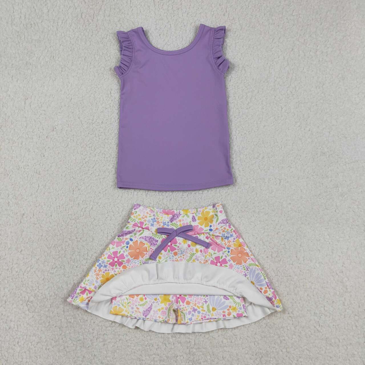 Purple Top and Floral Shorts Girls Skort Outfits GSD3771